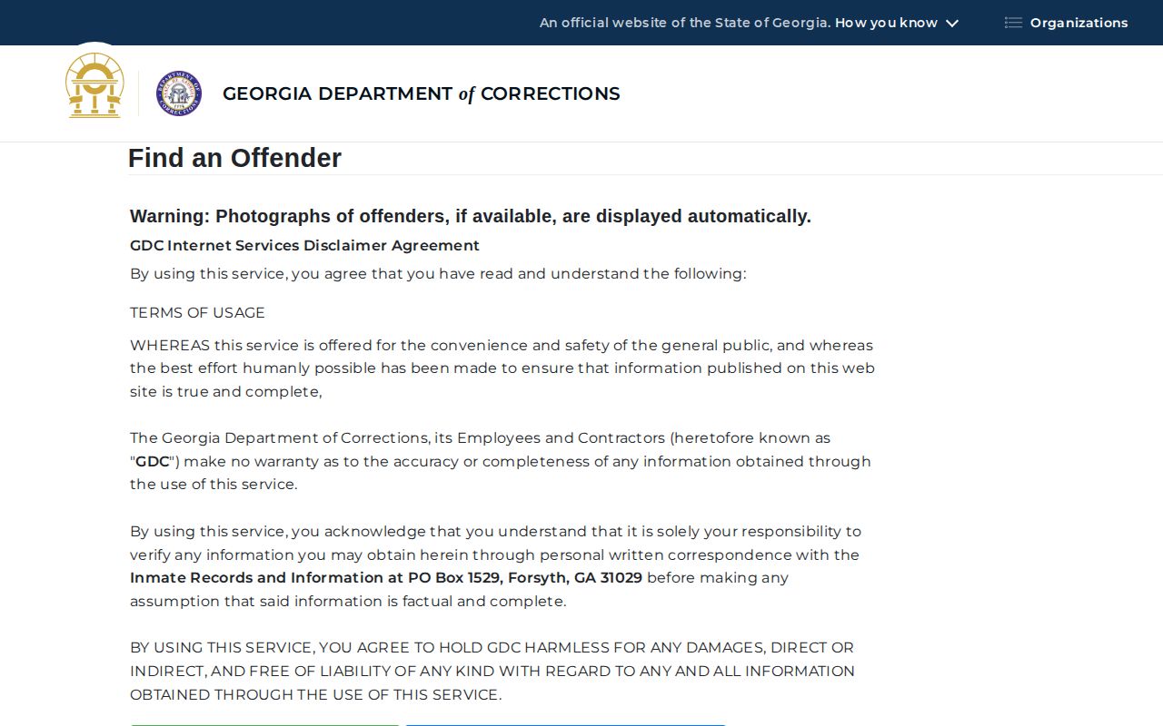 Georgia Department of Corrections offender search for a Webster County case