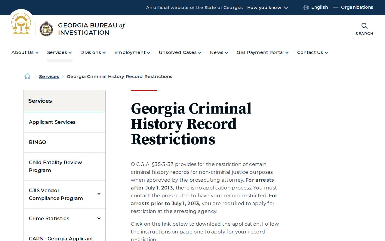 Georgia record restriction guidance for Webster County arrest records