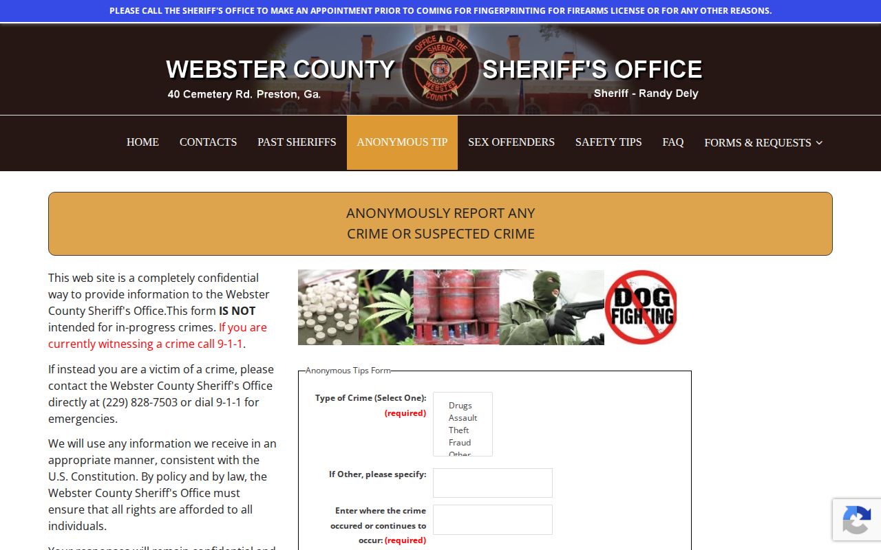 Webster County Sheriff confidential reporting form for tips