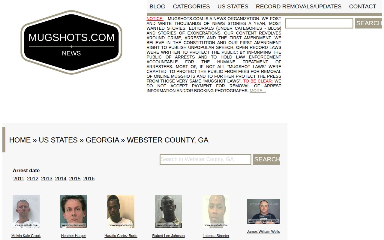 Historical unofficial Mugshots.com Webster County Georgia archive
